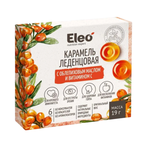 Karamelové cukríky s rakytníkovým olejom a vitamínom C - 6ks/19g - ELEO
