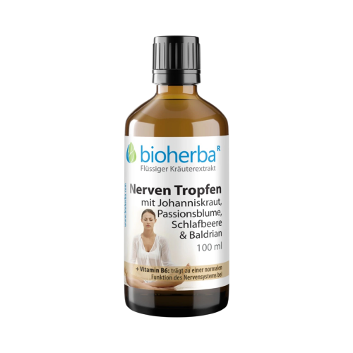 Kvapky na nervy s ľubovníkom, mučenkou, ashwagandhou a valeriánou – tinktúra – 100 ml – Bioherba