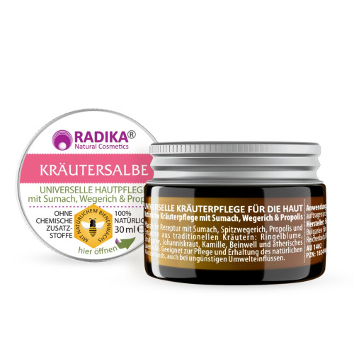 Univerzálna bylinná masť so sumachom, skorocelom a propolisom - 30 ml - Bioherba Univerzálna bylinná masť so sumachom, skorocelom a propolisom - 30 ml - Bioherba