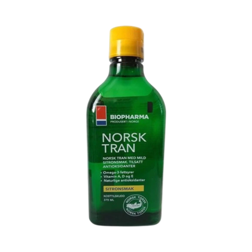 Nórsky rybí olej s prírodnou citrónovou príchuťou - Norsk Tran - Biopharma - 375 ml