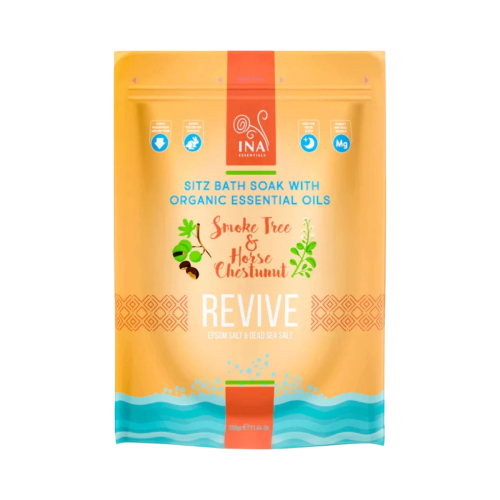 Revive - kúpeľová soľ s pagaštanom konským a škumpovým olejom - kŕčové žily a popôrodná starostlivosť - 330 g - INA Essentials