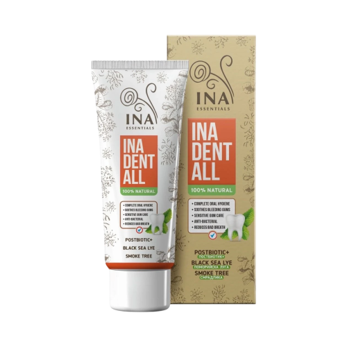 Dent-All - prírodná zubná pasta bez fluoridov so škumpou vlasatou, lúhom z čierneho mora a postbiotikami - 75 ml - INA Essentials