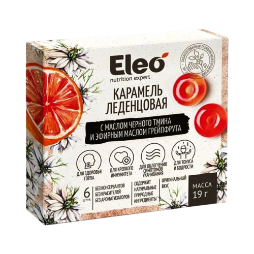 Karamelové cukríky s grapefruitom a olejom z čiernej rasce - 6ks/19g - ELEO