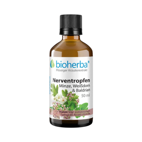 Kvapky na nervy s mätou, hlohom a valeriánou – tinktúra – 50 ml – Bioherba