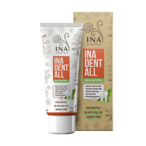 Dent-All - prírodná zubná pasta bez fluoridov so škumpou vlasatou, lúhom z čierneho mora a postbiotikami - 75 ml - INA Essentials