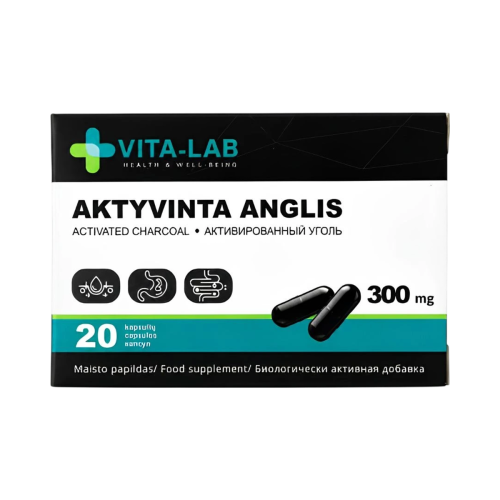 Aktívne uhlie 300 mg – 20 kapsúl – VITA-LAB